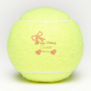 Orange bow flower pastel watercolor birthday name tennis balls