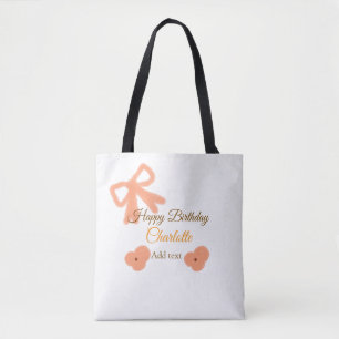 Orange bow flower pastel watercolor birthday name tote bag