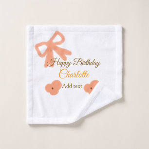 Orange bow flower pastel watercolor birthday name wash cloth