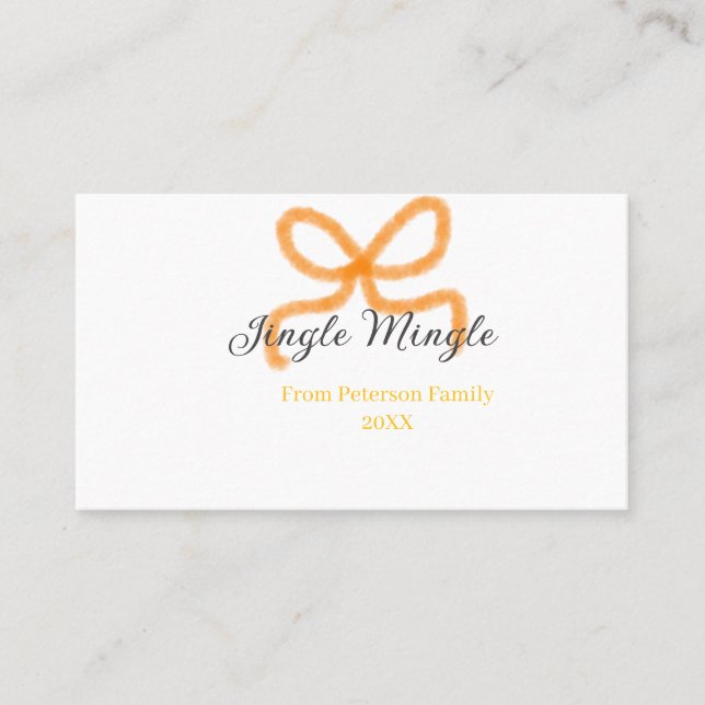Orange bow jingle Mingle retro boho family namdate Business Card (Front)