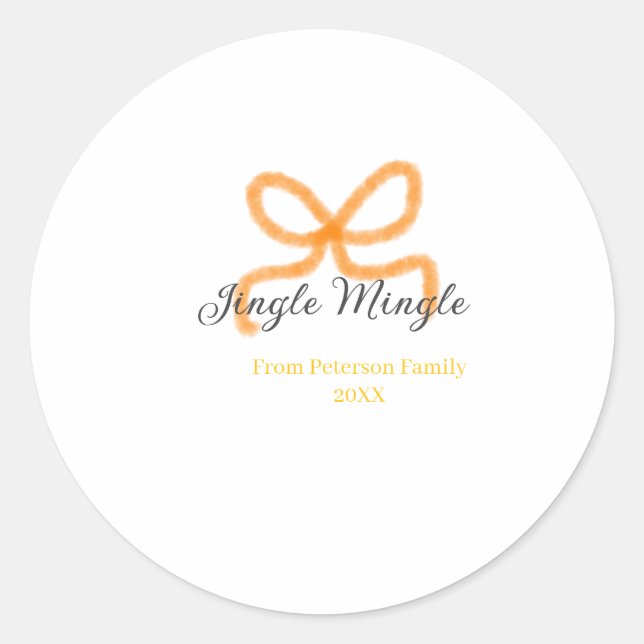 Orange bow jingle Mingle retro boho family namdate Classic Round Sticker (Front)