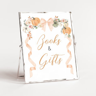 Orange Bow Pumpkin Baby Shower Books and Gift Sign