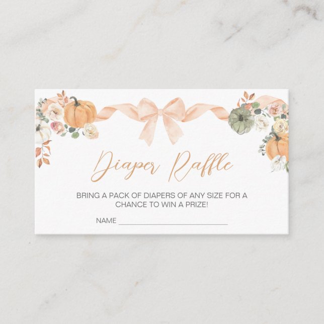 Orange Bow Pumpkin Baby Shower Diaper Raffle Enclosure Card (Front)
