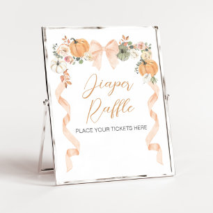 Orange Bow Pumpkin Baby Shower Diaper Raffle Sign