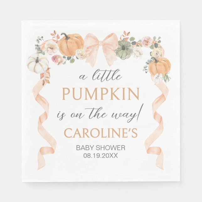 Orange Bow Pumpkin Baby Shower Napkin (Front)