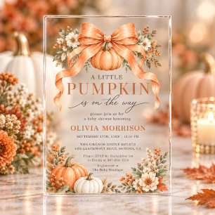 Orange Bow Pumpkin Fall Baby Shower Acrylic Invitations