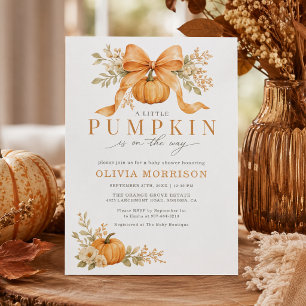 Orange Bow Pumpkin Fall Baby Shower Invitation