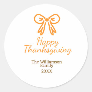Orange bow retro happy thanksgiving add family n classic round sticker