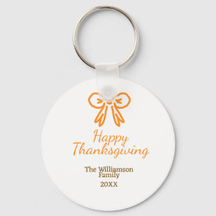 Orange bow retro happy thanksgiving add family n key ring