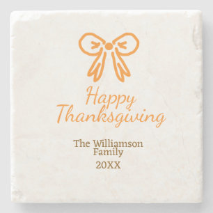 Orange bow retro happy thanksgiving add family n stone coaster