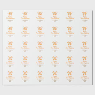 Orange bow retro happy thanksgiving add family n wrapping paper