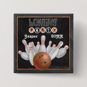 Orange Bowling Party 15 Cm Square Badge