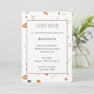 Orange Bows Hearts Chocolate Birthday Invitation