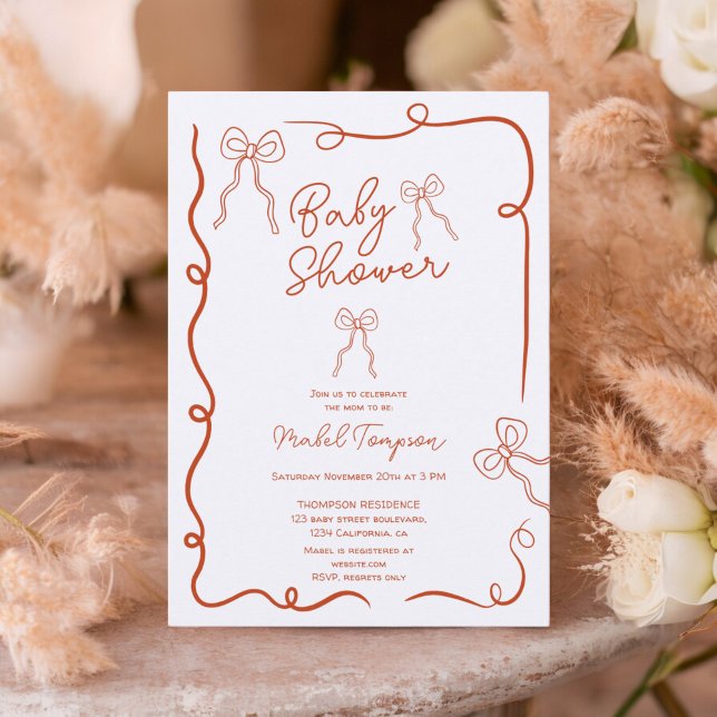 Orange bows ribbon illustrations Baby shower Invitation (Orange bows ribbon illustrations Baby shower Invitation)