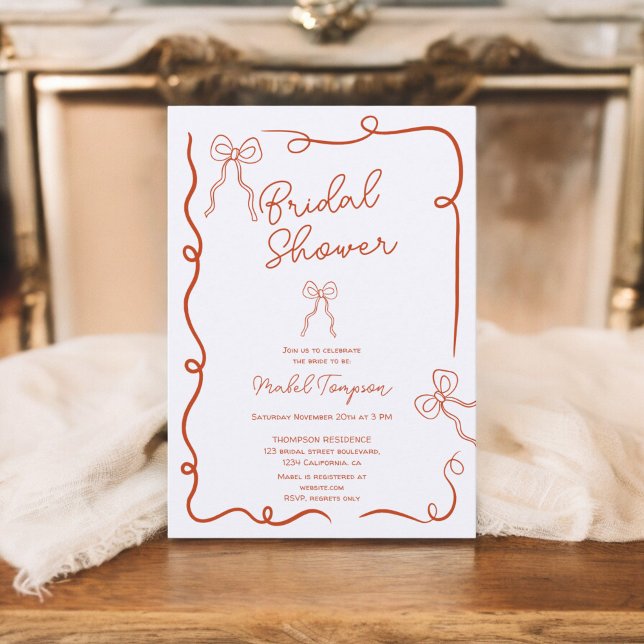 Orange bows ribbon illustrations Bridal shower Invitation (Orange bows ribbon illustrations Bridal shower Invitation)