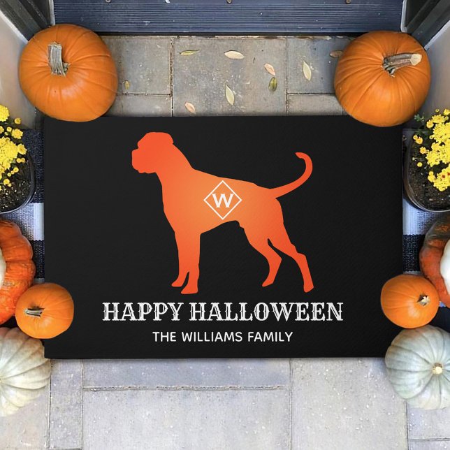 Orange Boxer Dog Happy Halloween Family Name Doormat (Creator Uploaded)