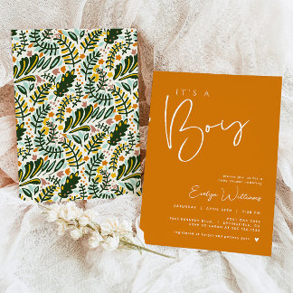 Orange Boy Baby Shower Minimalist Invitation