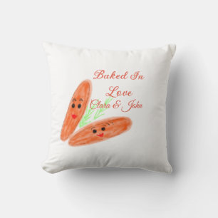 Orange bread couple emoji baked in love add name d cushion