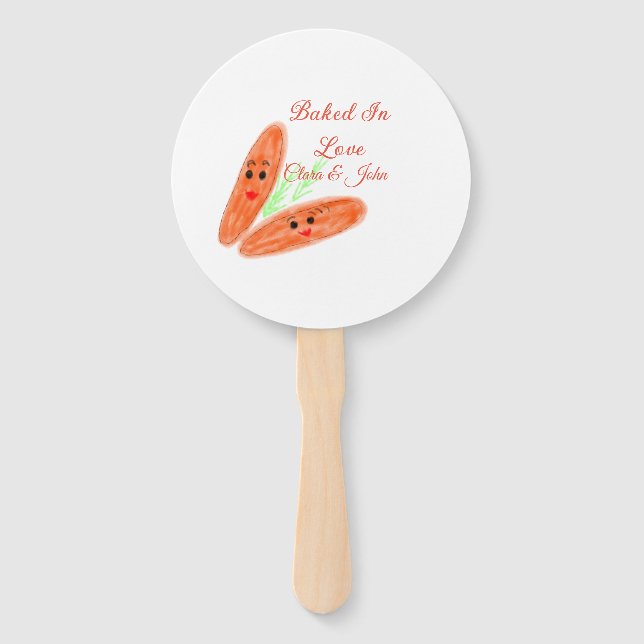 Orange bread couple emoji baked in love add name d hand fan (Front)