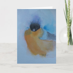 Orange Breasted Winter Bird Watercolor Christmas Holiday Card