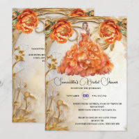 Orange bride to be floral ballgown peony flowers