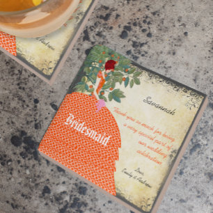 Orange Bridesmaid Thank You Tile Gown with Tree