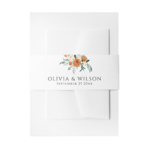 Orange Bright Boho Fall Floral Wedding Invitation Belly Band