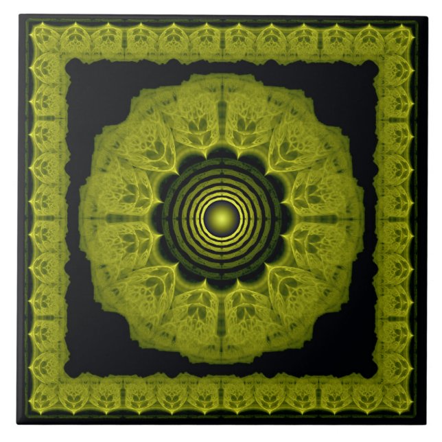 Orange bright fractal framed pattern tile (Front)