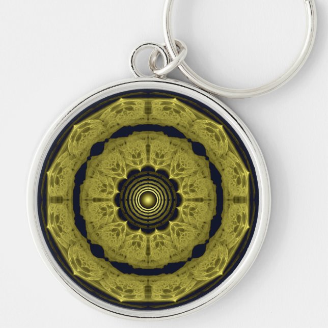 Orange bright round fractal ornament key ring (Front)