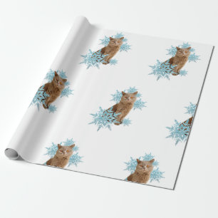 Orange British Shorthair Cat in the Snowflakes Wrapping Paper