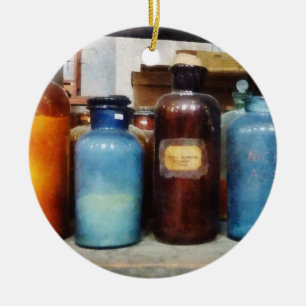 Orange, Brown and Blue Bottles of Chemicals Ceramic Tree Decoration