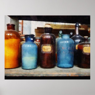 Orange, Brown and Blue Bottles Poster