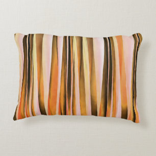 Orange Brown and Peach Autumn Stripy Lines Pattern Decorative Cushion