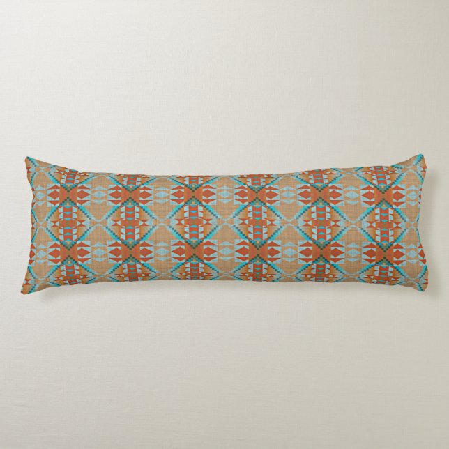 Orange Brown Aqua Turquoise Blue Tribal Art Body Cushion (Front)