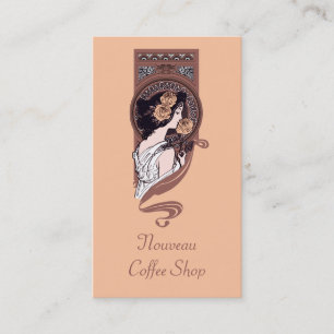 Orange brown art nouveau cafe business card