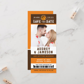 Orange Brown Basketball Save The Date Ticket  Invitation