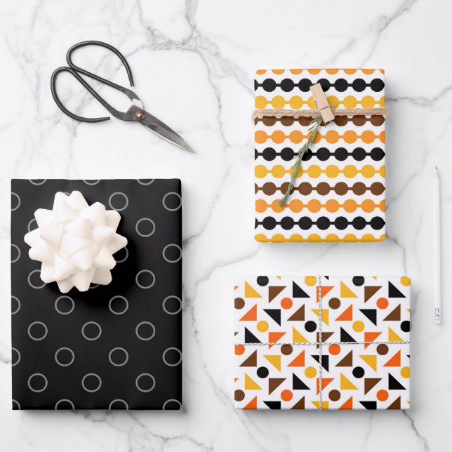 ORANGE BROWN BLACK HALLOWEEN PATTERNS WRAPPING PAPER SHEET (Front)