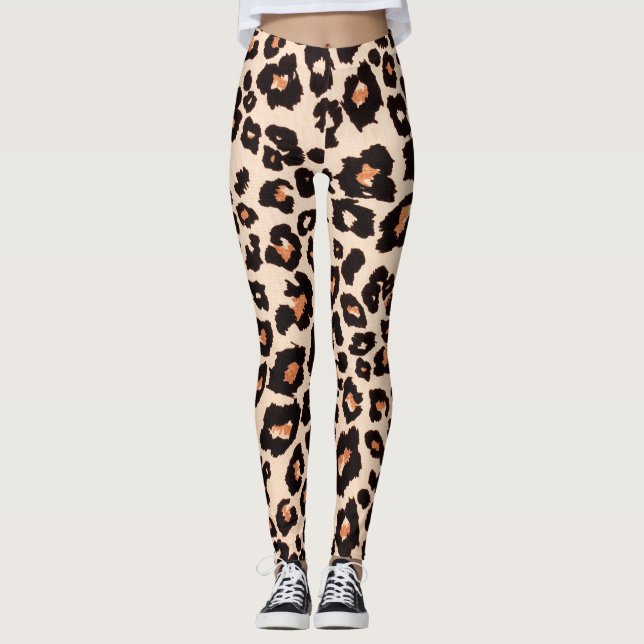 Orange Brown Black Leopard Animal Print Leggings (Front)