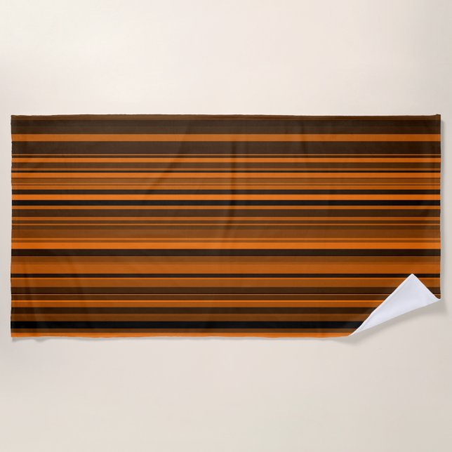 Orange Brown Black Stripes Beach Towel (Front)