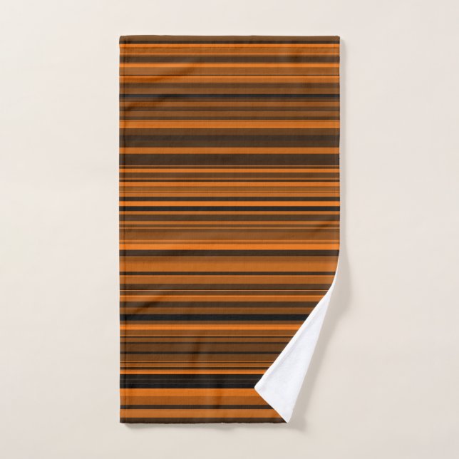 Orange Brown Black Stripes Hand Towel (Hand Towel)