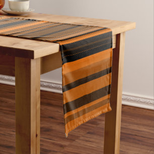 Orange Brown Black Stripes Long Table Runner