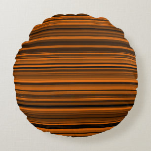 Orange Brown Black Stripes Round Cushion