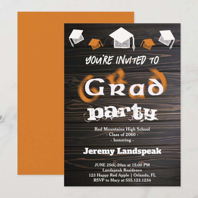Orange Brown Blurry Text Graduation House Party Invitation (Front/Back)