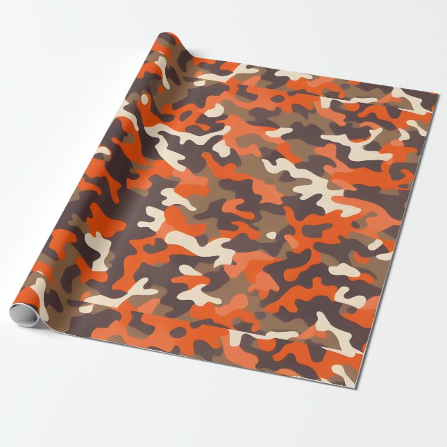 Orange & Brown Camo Wrapping Paper (Unrolled)