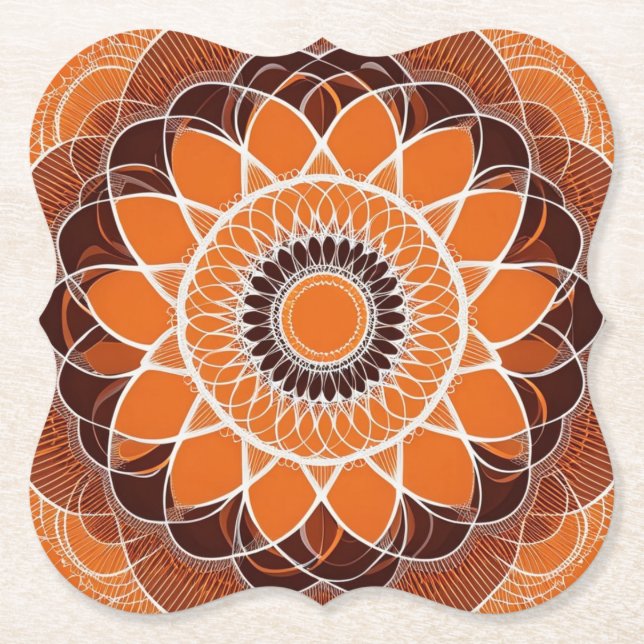 Orange Brown Cream Paper Coaster (Front)