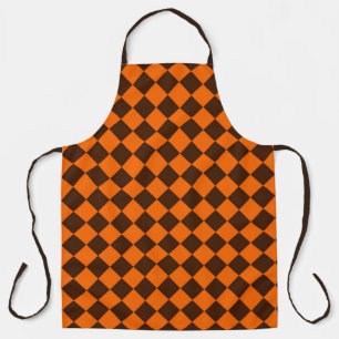Orange Brown Diamond Chequered Pattern Apron