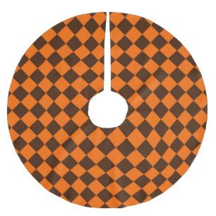 Orange Brown Diamond Chequered Pattern Brushed Polyester Tree Skirt