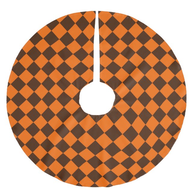 Orange Brown Diamond Chequered Pattern Brushed Polyester Tree Skirt (Front)