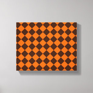 Orange Brown Diamond Chequered Pattern Canvas Print
