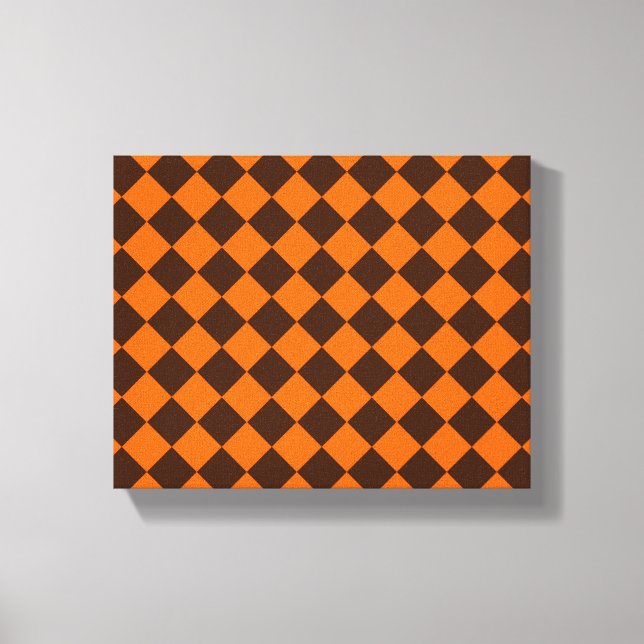Orange Brown Diamond Chequered Pattern Canvas Print (Front)